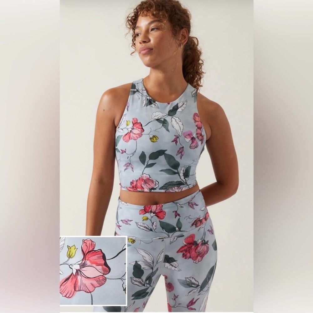 NWT 2 piece set Athleta Iris Gray Sports Conscious Bra and Elation Tight Siz…